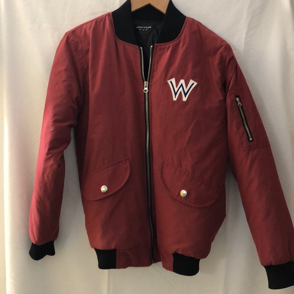 Vintage Gaonnuri Streetwear Burgundy Varsity Bomber Jacket Men's M